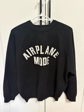 Pink Martini Black Crewneck Sweater with White 'Airplane Mode' Applique